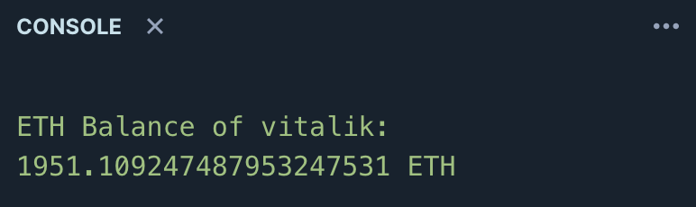 Printing Vitalik&#39;s balance to the console
